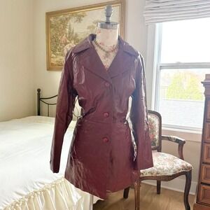 Red leather jacket  70s maroon leather longline jacket fits like a medium